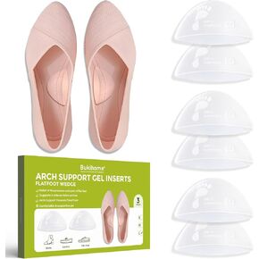 Bukihome Arch Support Inserts for Plantar Fasciitis - Anti Gravity Design - 3 Pairs Adhesive Gel Arch Pads for Women & Men - High Arch Support Insoles for Flat Feet,Relieve Pressure - Medium