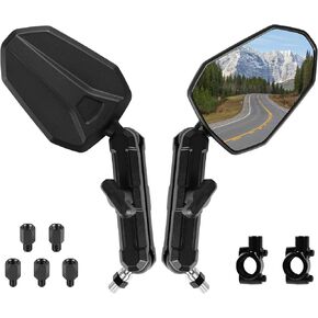 Evermotor 360° Motorcycle Mirror, Adventure Motorcycle Mirrors - Adjustable M8 M10 Compatible with Most Motorcycles, ADV, ATV, Moped, Quad (2 PCS)