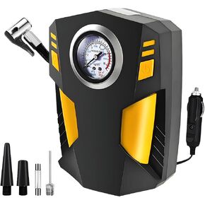 Car Tire Inflator Portable Air Compressor, 12V DC Vehicle Tyre Pump with Pressure Gauge & LED Light, Multipurpose Auto Inflating Accessories, Universal for Bicycle Motorcycle SUV(Analog Styles)