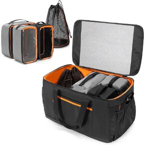 Camping Gear Organizer, 3 Pcs Camping Packing Cubes and 1 Pcs Mesh Pocket with Carrying Bag for Kitchen Supplies, 5-in-one Tactical Travel Storage with Transparent Window for Car Trunk Patented Design