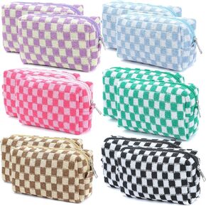 12 PCS Checkered Makeup Bag Cosmetic Bag for Women Checkered Pouch Plaid Makeup Bag for Women Large Capacity Pencil Case Makeup Brushes Storage Bag Travel Toiletry Bag Organizer