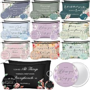 60 Pcs Christian Gifts for Women Religious Gifts Include 20 Canvas Makeup Bags 20 Bible Verse Mini Mirror 20 Inspirational Bible Keychains Church Favors for Women Mother Sister