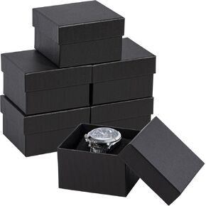 Gasuuo Watch Gift Box, 6 Pack Paper Cardboard Watch Box with Pillow Watch Box Jewelry Gift Boxes Square Cardboard Boxes for Men and Women, Christmas, Birthdays,Valentine's Day 3.5"x3.2"x2.1", Black