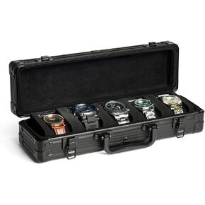 Deluxe 15 slots watch case, hard aluminum watch storage organizer display box travel case for large and small watch up to 55mm (black 15 slots)