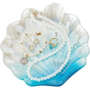 FINGERINSPIRE Shell Trinket Dish Light Sky Blue Jewelry Dish Trinket Tray Glass Jewelry Plate Shell Shape Storage Tray for Rings Earrings Bracelets Necklace Small Keys Table Birthday Home Party Decor
