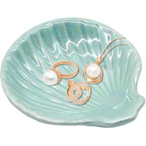 Ceramic Jewelry Tray Trinket Dish, Jewelry Dish for Women, Shell Ceramic Plate, Ring Dish Holder for Earrings Necklace Organizer, Mother's Day Christmas Birthday Gift