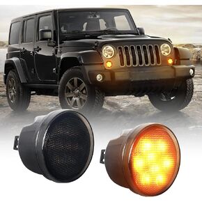 تلقائي LED LED TEULL Signal Signal Lights متوافقة مع 2007-2018 JEEP WRANGLER JK JKU ، مصابيح الإشارة الصفراء العنبر وعدسة الدخان ، مصابيح مواقف مؤشر الشواية الأمامية ، 2 مساءً