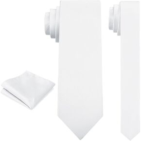 ربطة عنق Pensee Men White Solid 3.15 "(8 سم) مع مربع جيب و 1.58" (4 سم) ربطة عنق نحيفة