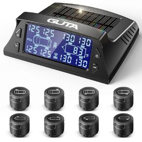 GUTA GT40 RV Tire Pressure Monitoring System, Tire Pressure Monitor System with Solar Charge, Wireless Trailer TPMS with 8 Sensors & 7 Alarm Modes, Large Screen (0-188 PSI)
