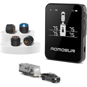 Wireless Tire Pressure Monitoring System for RV Travel Trailer Camper TPMS Gauge – 0-108 PSI Range, Color Display, Smart Sensors, and Automatic Alerts, Sensors Set of 4