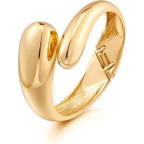 Minimalist Gold Wrap Bracelet for Women with Hinged Closure Sleek Chunky 14k Gold Plated Open-Ended Stacking Cuff Bangles Bracelet