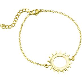 MYANAIL Stainless Steel Sun Bracelet Jewelry Sunshine Circle Chain Bracelet Simple Sunburst Hollow Bangle for Women