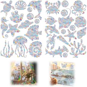 28 Pieces Rainbow Cloud Window Clings, Cat Starry Sky and Clouds Rainbow Window Film, Bird Windows Strike Prevention for Home Decor Glass Suncatcher Sticker, No Glue Required (Cat Stars and Clouds)