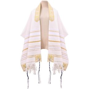 شال صلاة Tallit مع تصميم Menorah ، أبيض وأزرق