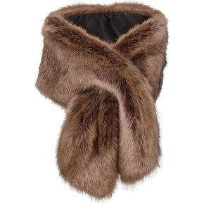 Women Faux Fur Shawl Wrap Collar Long Winter Neck Warmer Wraps Scarf Stole Wedding Sleeveless 1920s Bridal Fur Scarf (Brown)