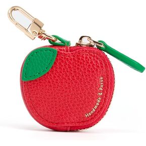 Apple Shaped Coin Purse, Red Leather Mini Wallet with Key Chain, Cute Zipper Pouch