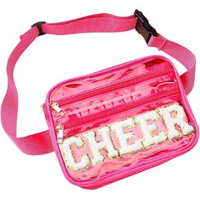 Beag Cheer Pink Fanny Pack Ceanleaders Travel Nylon Bel Bag for Women with Chenille Letter Higds for Cheer Team Women Wird Birthday Teen Party Association