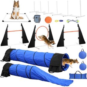 Dog Agility Training Equipment-Perfect Agility Training Equipment for Dogs-Suitable for Indoor and Outdoor, Includes Tunnel, Bags, Jumps & Toys - Professional Backyard Agility Course for Dogs