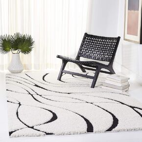 SAFAVIEH Florida Shag Collection Area Rug - 6' x 9', Ivory & Black, Non-Shedding & Easy Care, 1.2-inch Thick Ideal for High Traffic Areas in Living Room, Bedroom (SG471-1290)