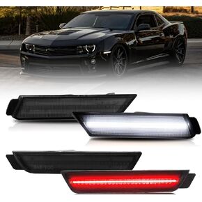 Front & Rear LED Side Marker Lights for Chevy Camaro 2010-2015, Camaro Smoked Lens Side Bumper Marker Lights, Camaro White LED Turn Signal Lamps, 4 PCS