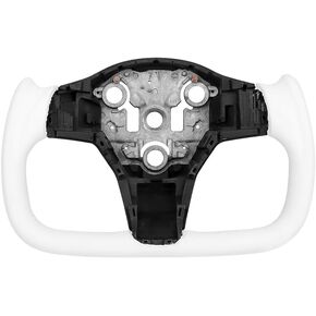 Yoke Steering Wheel Personalized for Tesla 3 Y, Perforated Nappa Leather with Carbon Fiber Glossy for Tesla Model 3 2017-2023, Model Y 2019-2024 With Heating Function