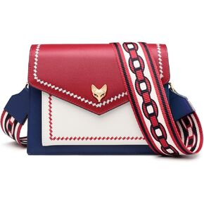 FOXLOVER Embroidery Crossbody Bags for Women Medium Size Designer Leather Purses Foxhead Metal Guitar Shoulder Strap