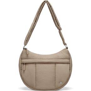 VONAL Puffer Crescent Crossbody Bag for Women Lightweight Nylon Quilted Waterproof Shoulder Purses with Adjustable Strap