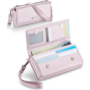 CaseMe Women Wallet RFID Blocking Multi Card Slots with Zipper Pocket Detachable Wristlet & Shoulder Strap