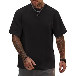 Mens Oversized T-Shirts Heavyweight Cotton Crew Neck Stretch Fashion Summer Thick Tee Tops (S-XXL)