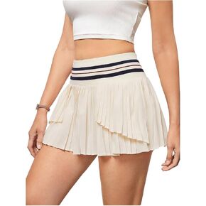 MakeMeChic Women's Striped Pleated Summer Tennis Skirt Ruffle Layered A Line Sports Mini Skorts