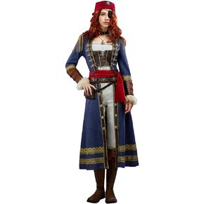 miccostumes Women's Pirate Costume Sea Captain Cosplay Deluxe Embossed Suede Suit with Coat Eye patch Halloween Party