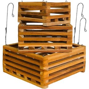 3 Strong Hanging Orchid Baskets with Hangers (1 x 10 Inches, 1 x 8 Inches, 1 x 6 Inches), Handmade, Rustic Wood Vanda Baskets, Hanging Orchid Baskets, Orchid Tree Hangers