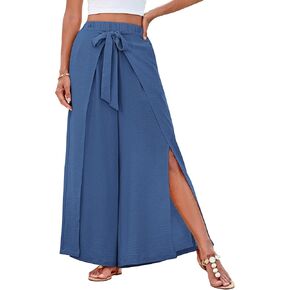 GRACE KARIN Women's Wide Leg Pants High Waisted Palazzo Beach Pants Tie Knot Summer Caual Split Flowy Trousers with Pockets