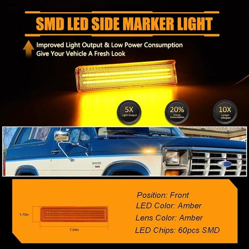 مصابيح علامة الجانب الأمامي LED LED للفترة 1980-1986 FO-RD BRONCO ، 1980-1986 FO-RD F150 F250 F350 Pickup Truck SUV ، Lens Smoked Lens Side Marker Lamps ، Amber LED LIGH in Kuwait