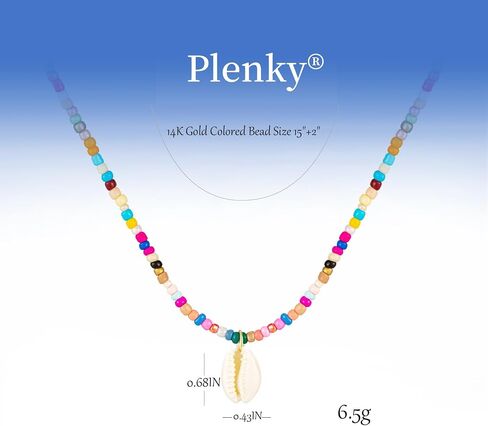 Gold Necklace for Women-Colorful Beaded Necklaces 14K Gold Plated Bohemian Choker Shell, Starfish, Palm Tree, Conch Shell Beachy Jewelry for Women Gifts in Saudi Arabia