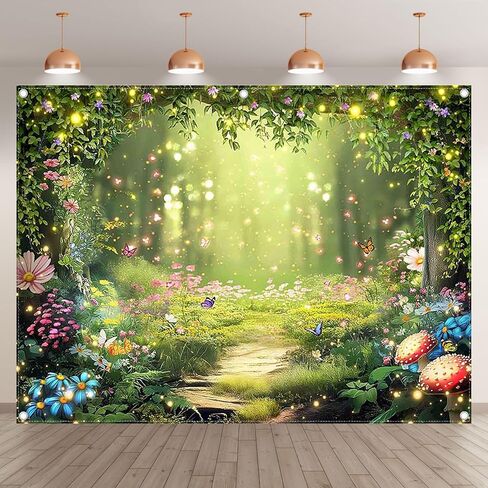7x5ft Enchanted Forest Photography Backdrop Fairy Garden Banner | Fairytale Magic Wonderland Flowers Princess Background, Kids Girls Party Decoration, Spring Photo Props, Polyester Fabric in Saudi Arabia
