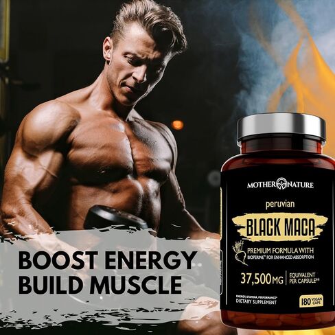 Mother Nature 37،500mg 50x قوة عضوية شديدة التركيز بيرو كبسولات جذر ماكا للرجال 100 ٪ مكة بيروانا نقية 50: 1 مستخلص لزيادة القدرة على التحمل ، enegy ، كسب العضلات - 180CT in Kuwait