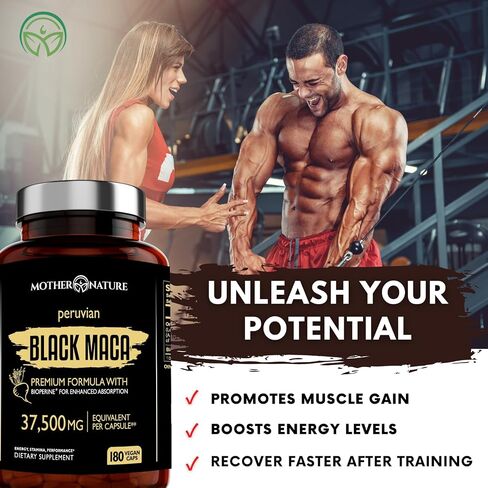 Mother Nature 37،500mg 50x قوة عضوية شديدة التركيز بيرو كبسولات جذر ماكا للرجال 100 ٪ مكة بيروانا نقية 50: 1 مستخلص لزيادة القدرة على التحمل ، enegy ، كسب العضلات - 180CT in Kuwait
