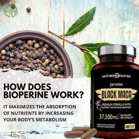 Mother Nature 37،500mg 50x قوة عضوية شديدة التركيز بيرو كبسولات جذر ماكا للرجال 100 ٪ مكة بيروانا نقية 50: 1 مستخلص لزيادة القدرة على التحمل ، enegy ، كسب العضلات - 180CT in Kuwait