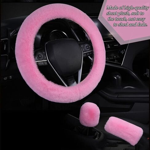 8 Pieces Fluffy Steering Wheel Cover Set, LUOYOYY Cute Fur Car Accessories Winter-Warm Furry Steering Wheel Cover Fashion Universal Fuzzy Car Accessories Sets for Women Girls (Pink) in Kuwait