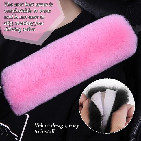8 Pieces Fluffy Steering Wheel Cover Set, LUOYOYY Cute Fur Car Accessories Winter-Warm Furry Steering Wheel Cover Fashion Universal Fuzzy Car Accessories Sets for Women Girls (Pink) in Kuwait