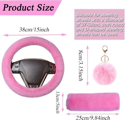 8 Pieces Fluffy Steering Wheel Cover Set, LUOYOYY Cute Fur Car Accessories Winter-Warm Furry Steering Wheel Cover Fashion Universal Fuzzy Car Accessories Sets for Women Girls (Pink) in Kuwait