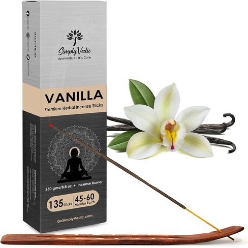 Vanilla Incense Sticks – 250g Pack (Approx. 135 Handmade Agarbatti + Free Holder) | Charcoal-Free | Natural Essential Oils for Meditation, Sleep, Mood, Yoga & Aromatherapy Use in Saudi Arabia