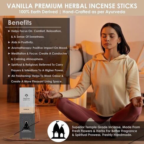 Vanilla Incense Sticks – 250g Pack (Approx. 135 Handmade Agarbatti + Free Holder) | Charcoal-Free | Natural Essential Oils for Meditation, Sleep, Mood, Yoga & Aromatherapy Use in Saudi Arabia