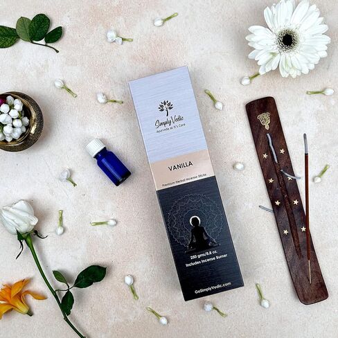 Vanilla Incense Sticks – 250g Pack (Approx. 135 Handmade Agarbatti + Free Holder) | Charcoal-Free | Natural Essential Oils for Meditation, Sleep, Mood, Yoga & Aromatherapy Use in Saudi Arabia