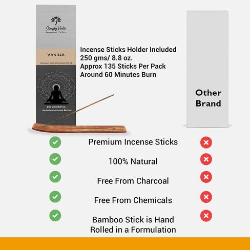 Vanilla Incense Sticks – 250g Pack (Approx. 135 Handmade Agarbatti + Free Holder) | Charcoal-Free | Natural Essential Oils for Meditation, Sleep, Mood, Yoga & Aromatherapy Use in Saudi Arabia