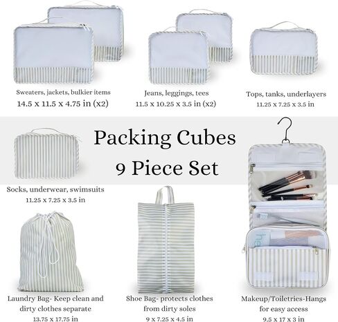 9 Piece Set Packing Cubes - Suitcase Organizer, Cute Packing Cubes, Travel Bag Organizer Luggage, Toiletry & Makeup Bag, Gifts for Women, Teachers and Gradutes -Blue Daisy in Saudi Arabia