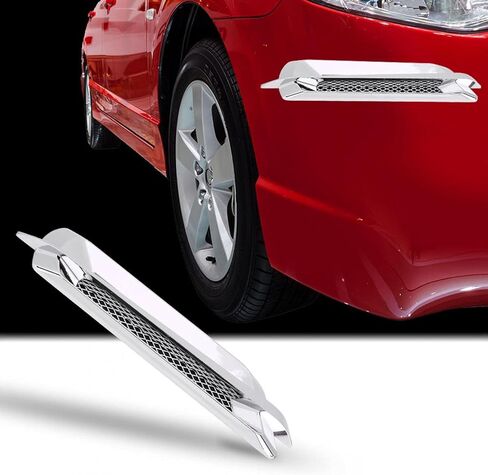 2pcs Car Side Air Vent Trim Cover, Universal Mesh Vent Air Flow Fender Intake Grille Vent Net Cover Decoration Sticker (Silver) in Saudi Arabia