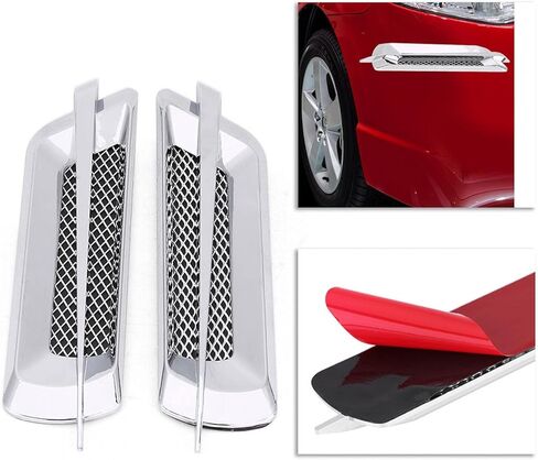 2pcs Car Side Air Vent Trim Cover, Universal Mesh Vent Air Flow Fender Intake Grille Vent Net Cover Decoration Sticker (Silver) in Saudi Arabia