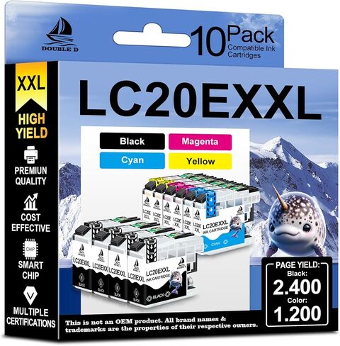 DOUBLE D Upgraded LC20E Compatible Replacement for Brother LC20E LC-20E XXL Ink Cartridges for Brother MFC-J985DW J775DW J5920DW J985DWXL Printer (2BK+2C+2M+2Y) 8 Pack-Updated Version in Kuwait